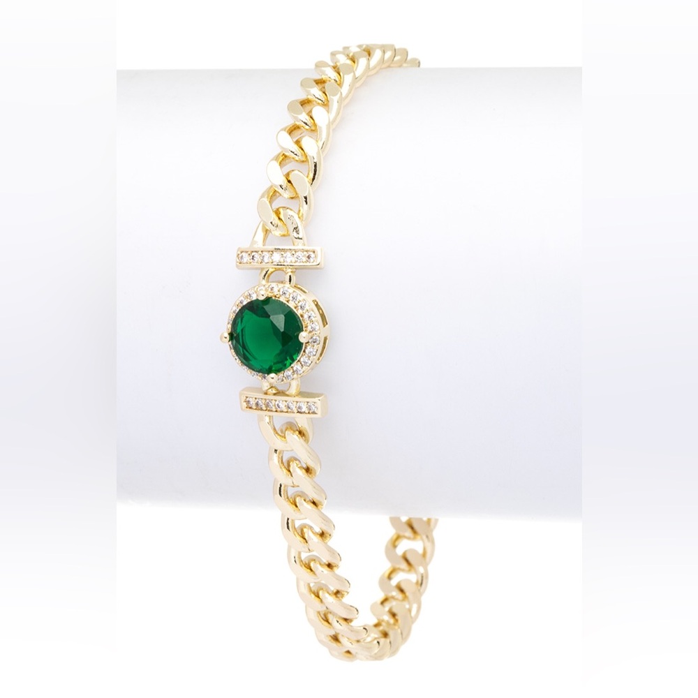 18K Gold Plated Cubic Zirconia Emerald Green Bracelet